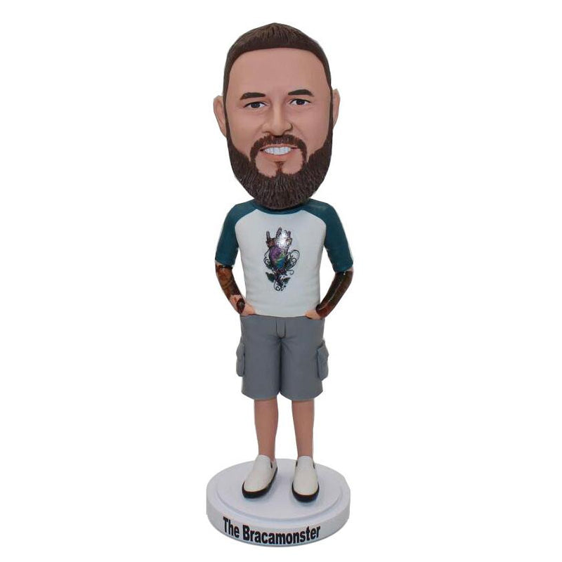 Custom Bearded Male Bobbleheads Tattoos On The Arms - Abobblehead.com