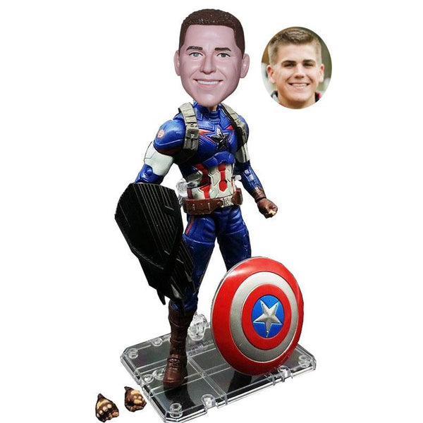 Custom Captain America Bobblehead, Personalized Captain America Shield Figurines From Your Photos - Abobblehead.com