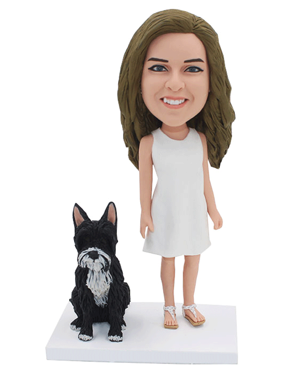 Personalized Sexy Woman Walking Dog Bobblehead, Custom Bobblehead For Her With Dog - Abobblehead.com