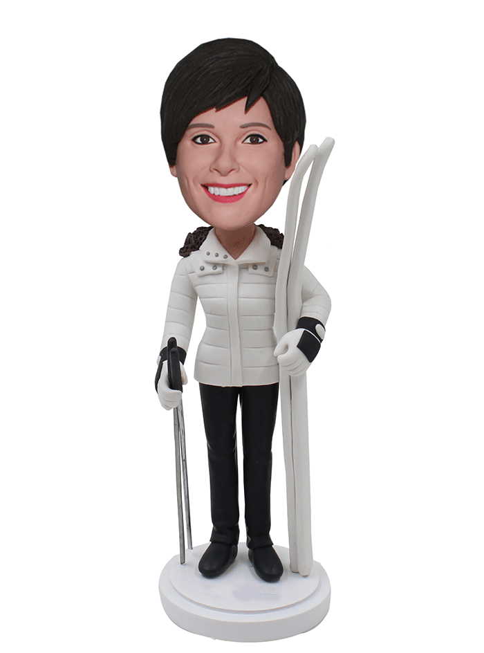 Custom Bobbleheads Gifts for Ski Lovers, Custom Skier Bobblehead Women - Abobblehead.com