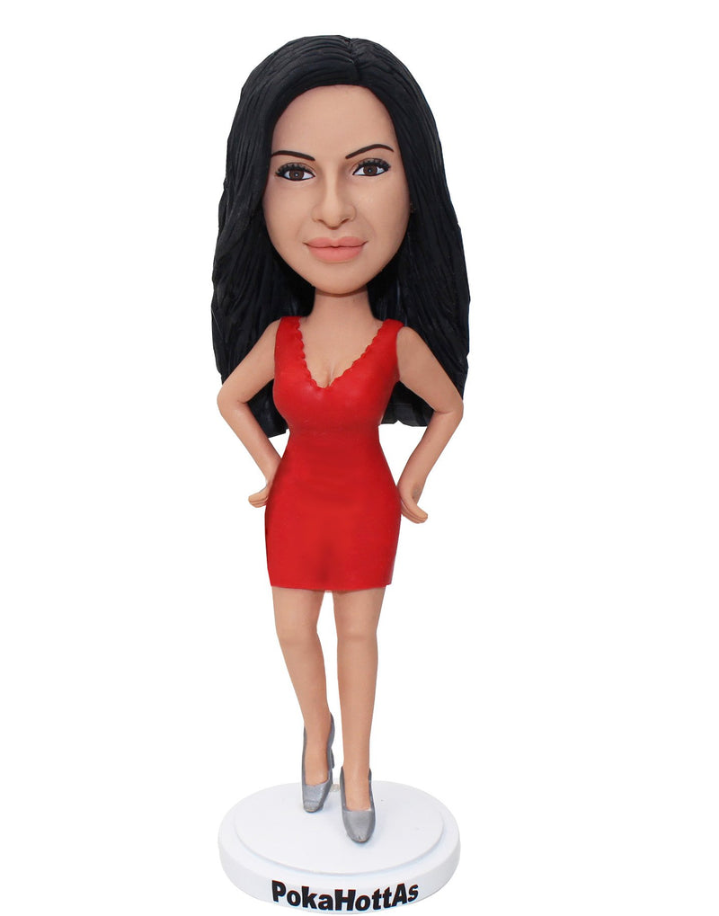 Personalized Sexy Bobblehead Lady in Leggy Red Dress - Abobblehead.com