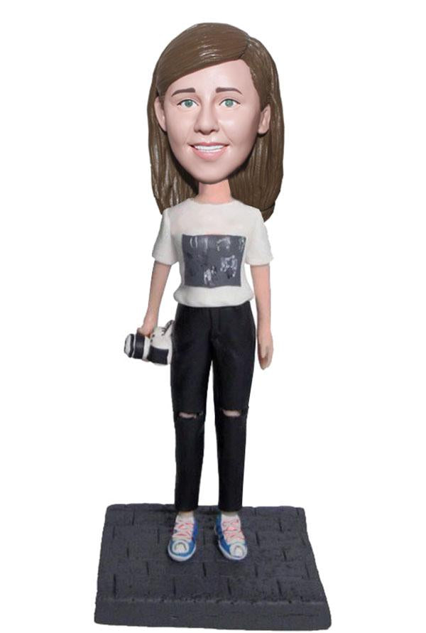Custom Bobbleheads Holding The Camera Doll From Photo - Abobblehead.com
