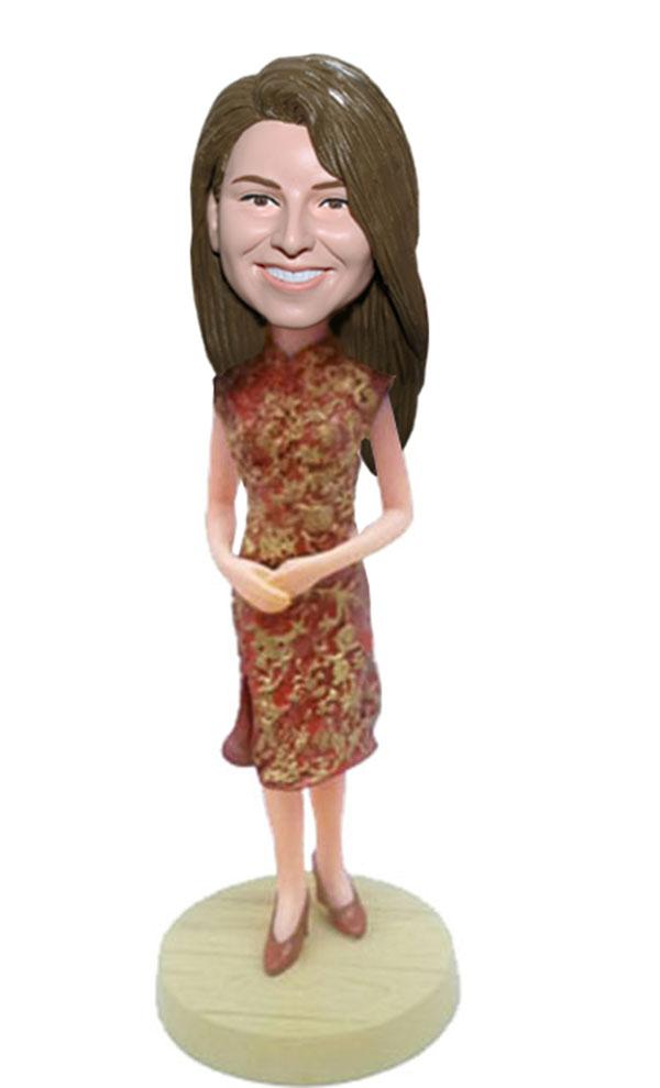 Personalized Cheongsam Women Bobbleheads, Build Your Own Bobblehead - Abobblehead.com