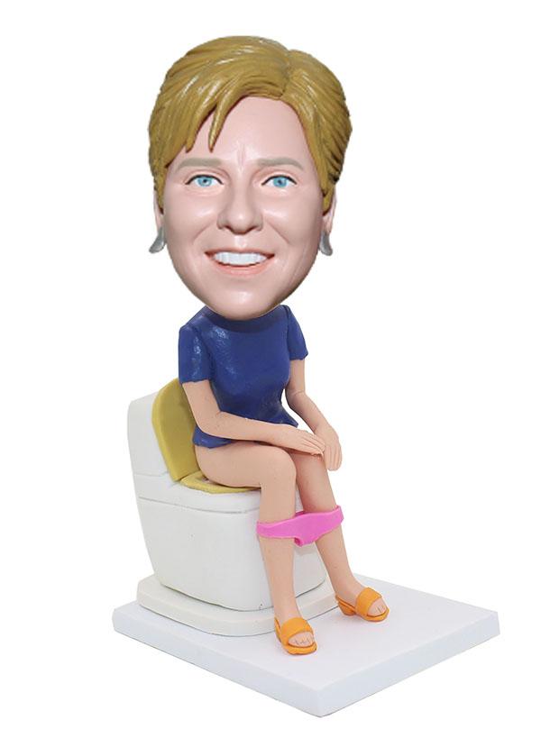 Custom Mother Sitting On The Toilet Bobbleheads, Custom Bobblehead On Toilet - Abobblehead.com