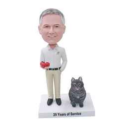Custom Bobblehead Man And Black Cat With Smile - Abobblehead.com