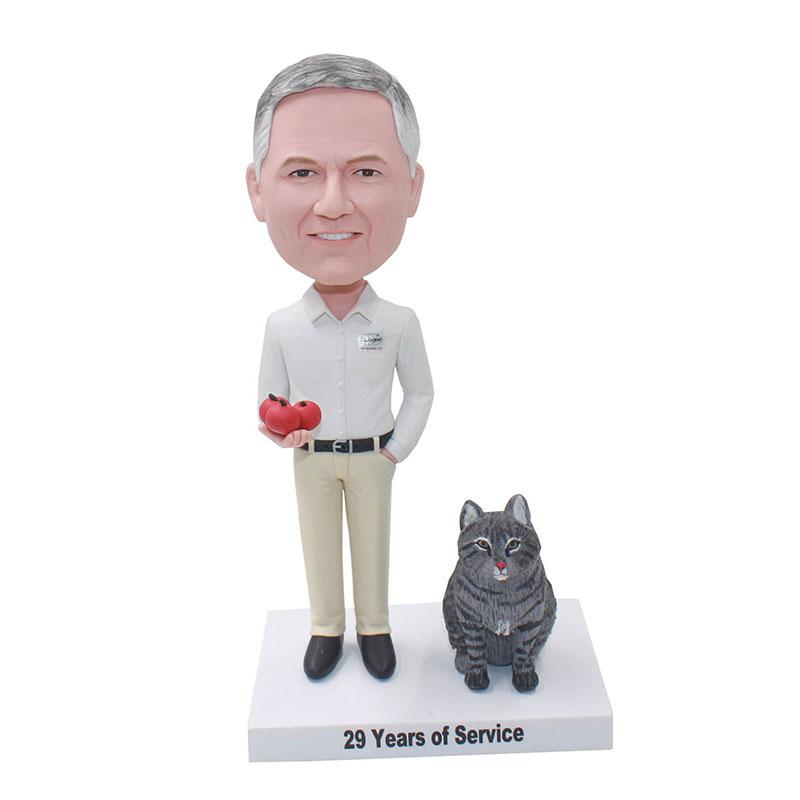 Custom Bobblehead Man And Black Cat With Smile - Abobblehead.com