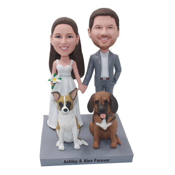 Custom Wedding Bobbleheads With Pets Dogs, Custom Wedding Cake Toppers Made To Look Like You - Abobblehead.com