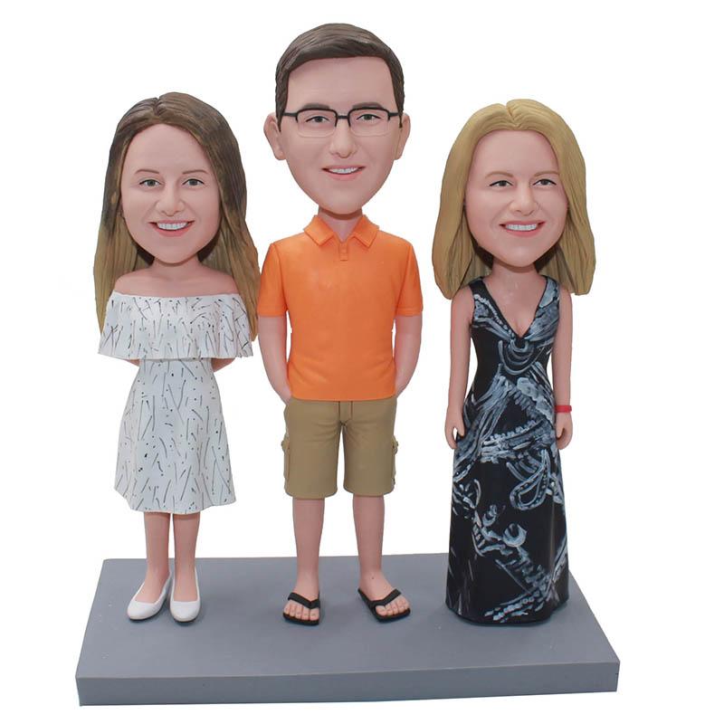 Custom Bobbleheads Three People Couple And Mother, Personalized Three People Family Bobblehead - Abobblehead.com