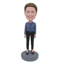 Custom Senior White Collar Bobbleheads Boss Day Gifts For Her - Abobblehead.com