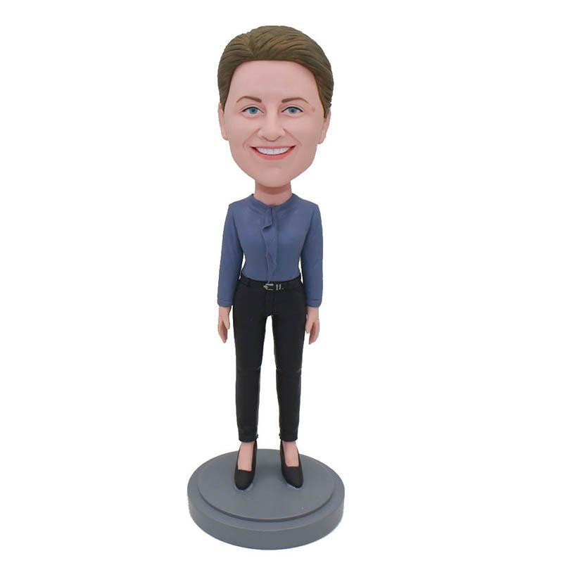 Custom Senior White Collar Bobbleheads Boss Day Gifts For Her - Abobblehead.com