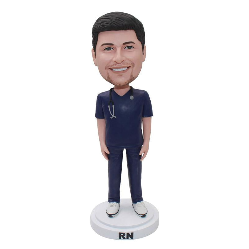 Custom Man Bobbleheads Doctor With Stethoscope, Personalised Doctor Bobble Heads With Stethoscope - Abobblehead.com