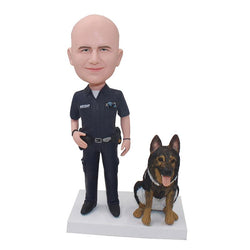 Custom Policeman Bobblehead With Police Dog, Custom Bobblehead Police Officers For Gift - Abobblehead.com