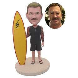 Custom Beach Bobblehead With Surfboard Cool Surfboard Gift - Abobblehead.com