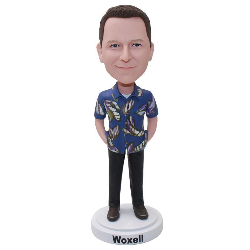 Create Your Own Bobblehead Handsome Guy Wearing A Flower T-Shirt - Abobblehead.com