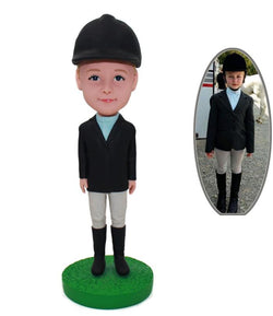 Personalized Kids Bobbleheads Wearing Hat And Riding Dress, Custom Children's Riding Suit Bobbleheads - Abobblehead.com