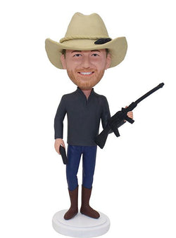 Custom Cowboy Bobblehead Holding A Gun, Custom Cowboys Figurine - Abobblehead.com