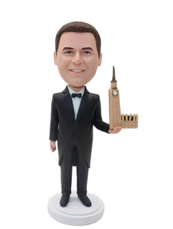Custom Architect Bobblehead Male, Personal Bobbleheads With Building Model - Abobblehead.com