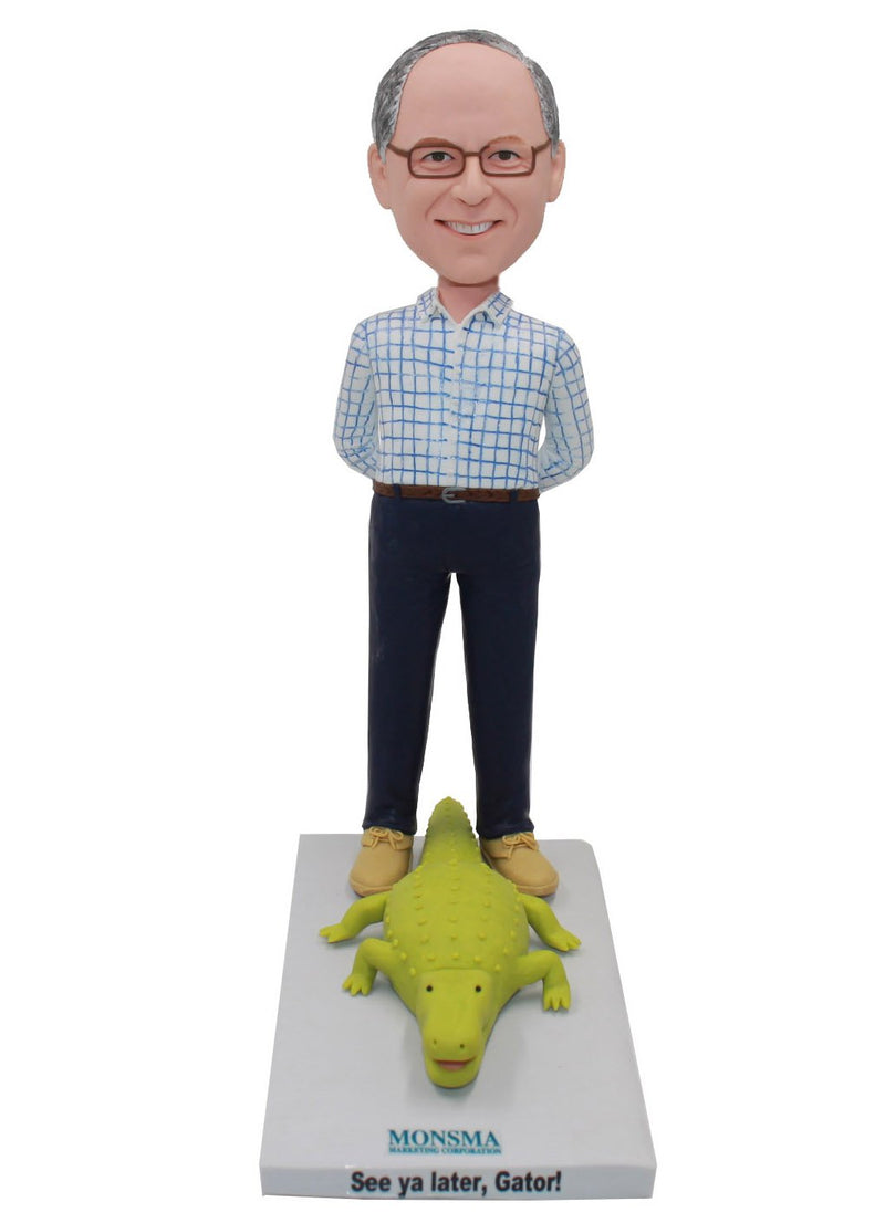 Custom Bobbleheads Old Man Stepping On A Crocodile, Make Your Own Bobblehead - Abobblehead.com
