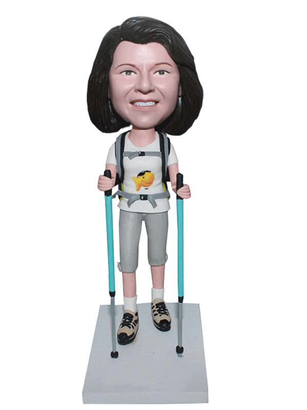 Personalized Mountain Climber Bobblehead Custom Female Mountaineer Bobblehead - Abobblehead.com