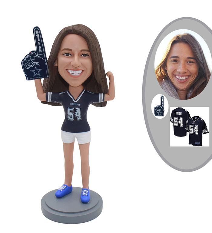 Personalized Sports Fan Bobblehead, Personalized Bobblehead Football Fan Girl - Abobblehead.com