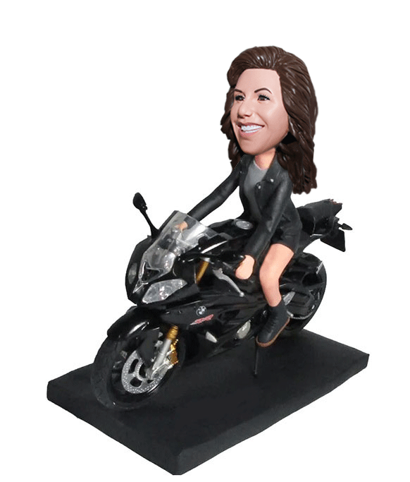 Custom Motorcycle Bobblehead, Personalized Female Bobblehead Motorcycle Rider - Abobblehead.com