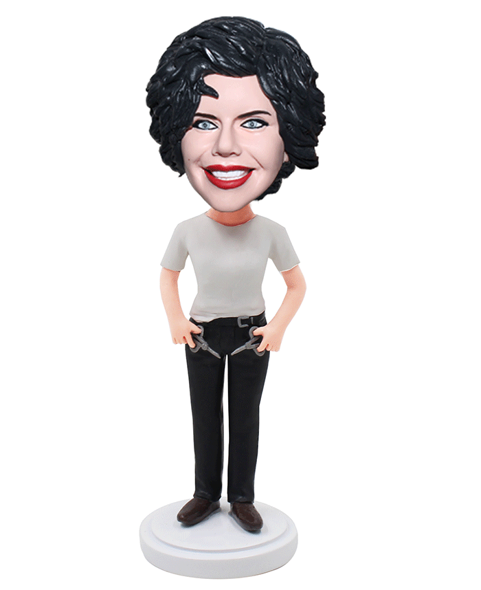 Custom Barber Bobbleheads Female, Personalized Hair Stylist Bobblehead From Photo - Abobblehead.com