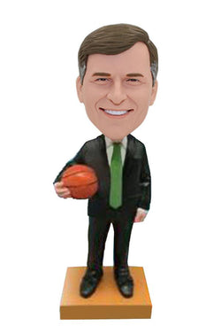 Customized Suit Boobleheads With Basketball, Personalized Basketball Bobblehead - Abobblehead.com