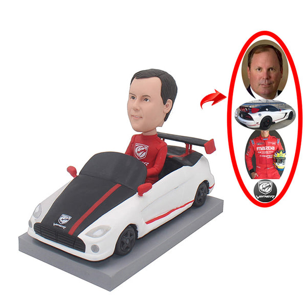 Custom Racer Bobbleheads, Custom Racing Athlete Bobbleheads Sitting In A Racing Car